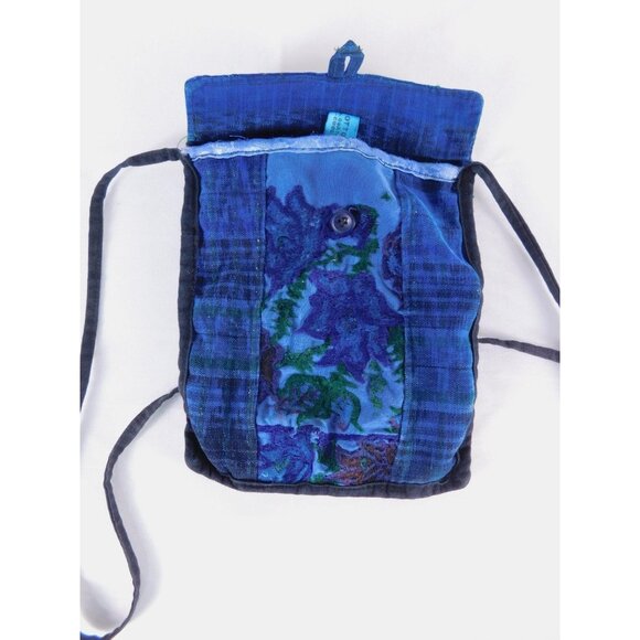 Floral Crossbody Bag Vtg Small Blue Cotton Boho Button Lined Travel Guatemala - Picture 4 of 7